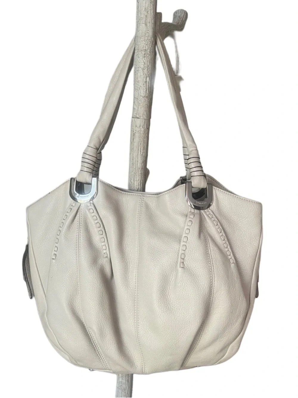 b. makowsky Bone Pebbled Leather Hobo Tote
